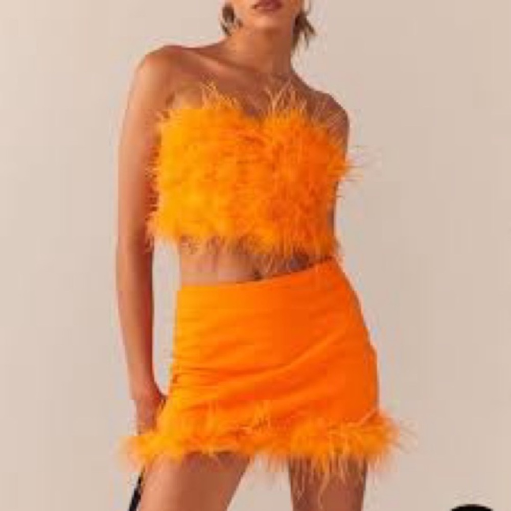 NEW Peppermayo Lucia in Love Feather Mini Skirt Tangerine Orange Size 10 NWT